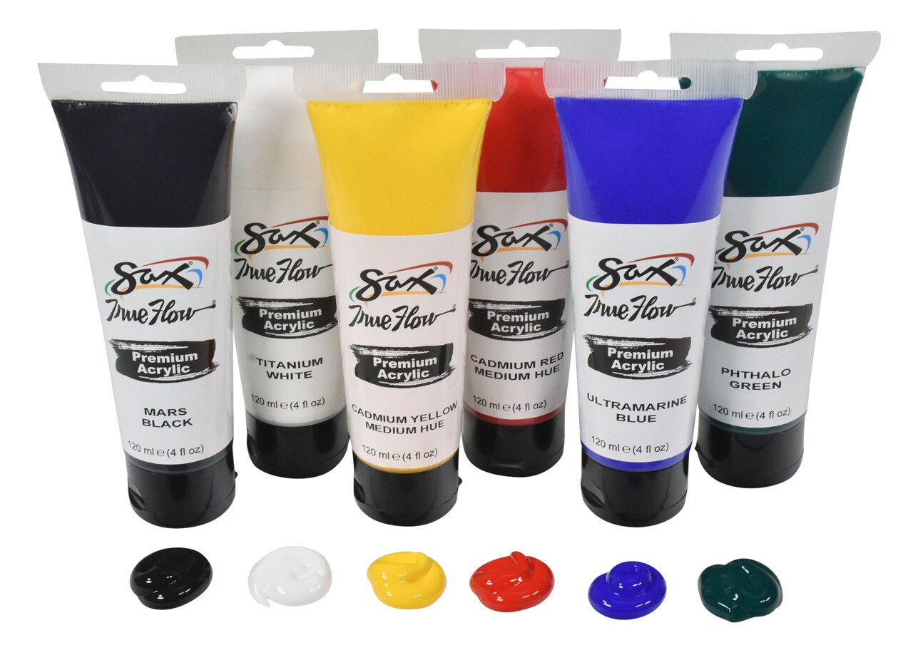 Sax True Flow Premium Acrylic, Assorted Colors, 4 Ounces, Set of 6